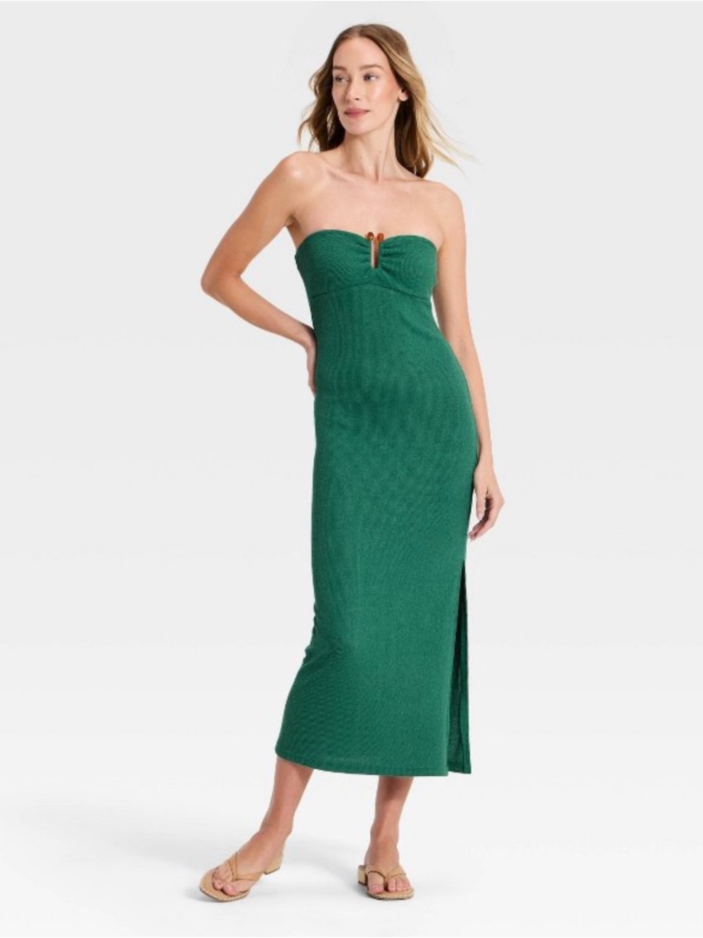 Textured Knit Maxi Dress in Teal Green